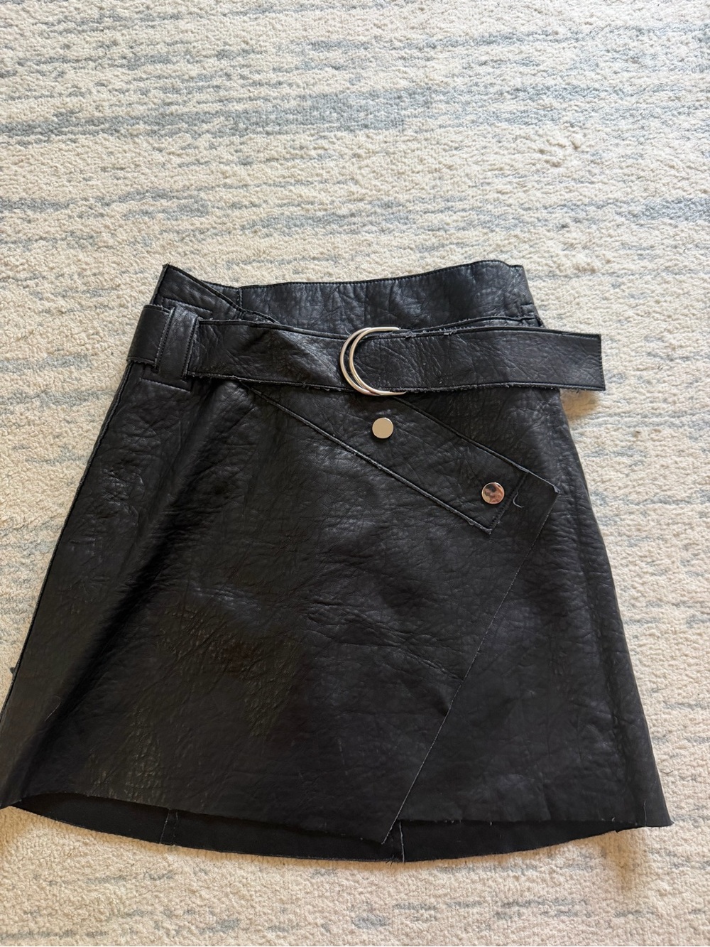 Vintage black Faux Leather Mini Skirt with Belt